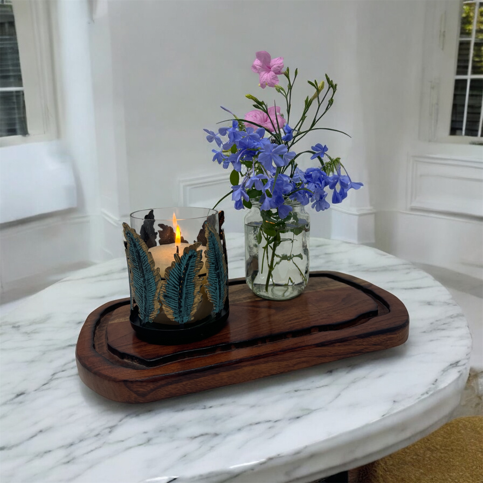 Feather Candleholder with Glass 